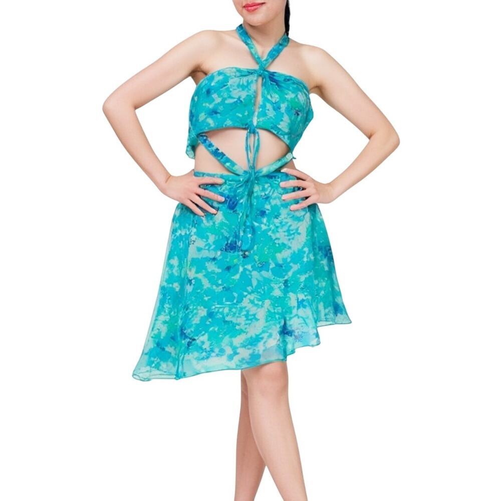 Rococo Sands Blue Floral Print Halter Mini Dress NWT Size XL
